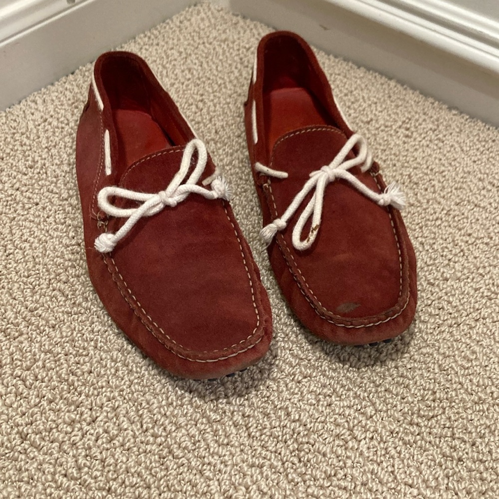Red suede driving loafers Bobby’s Paris size 12